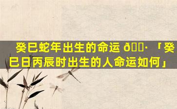 癸巳蛇年出生的命运 🌷 「癸巳日丙辰时出生的人命运如何」